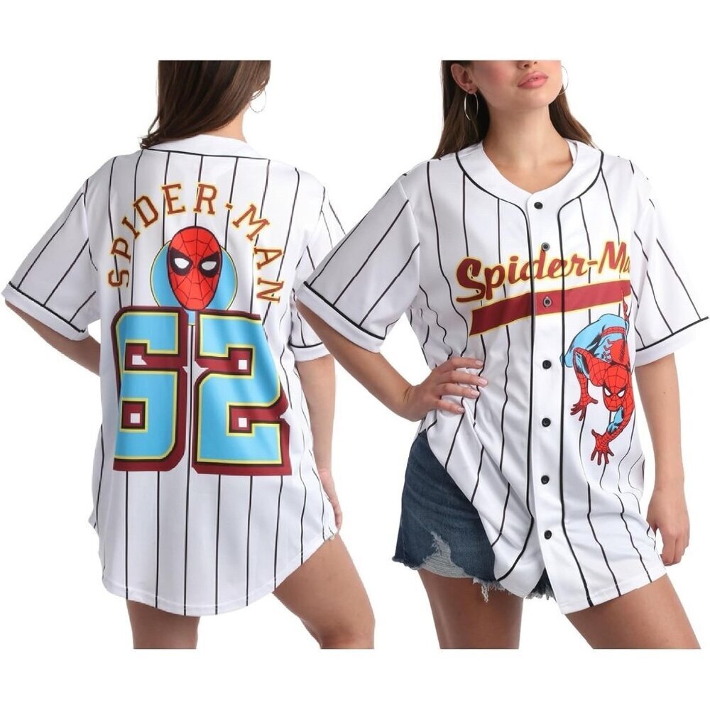 Marvel Spiderman #62 Baseball Jersey - Adult Size L White/ Black Striped Buttons